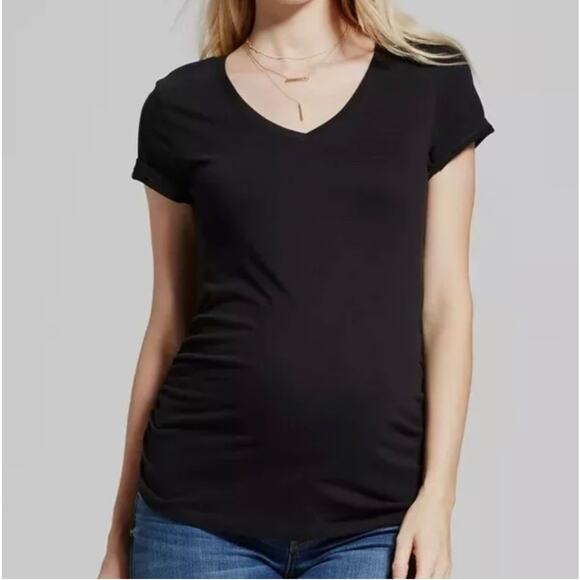Isabel by Ingrid + Isabel Maternity T-Shirt XS Black Nursing Sheath Mom V-Neck - Picture 1 of 4